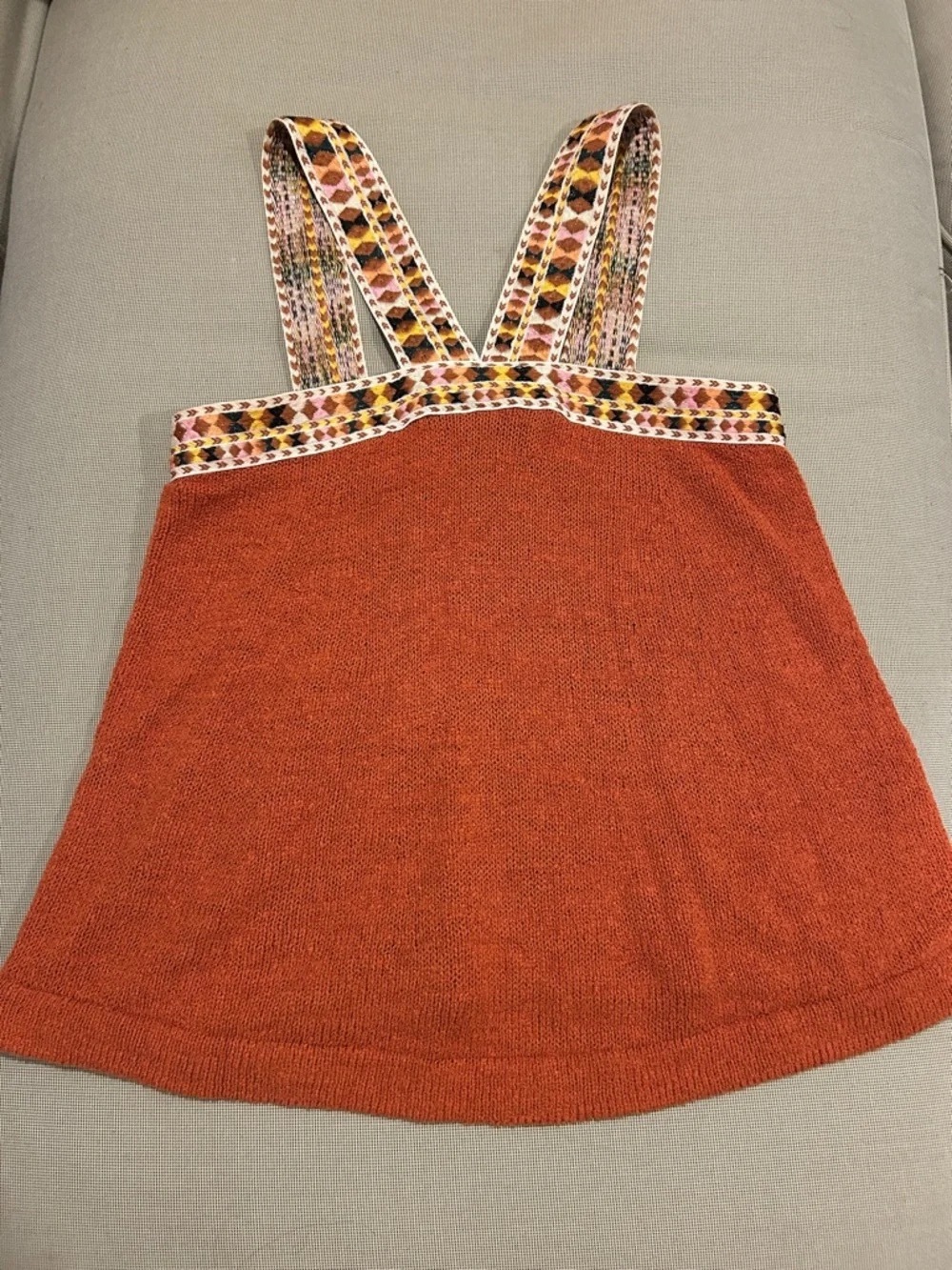 Rust Orange Knit Halter Tank with Patterned Straps